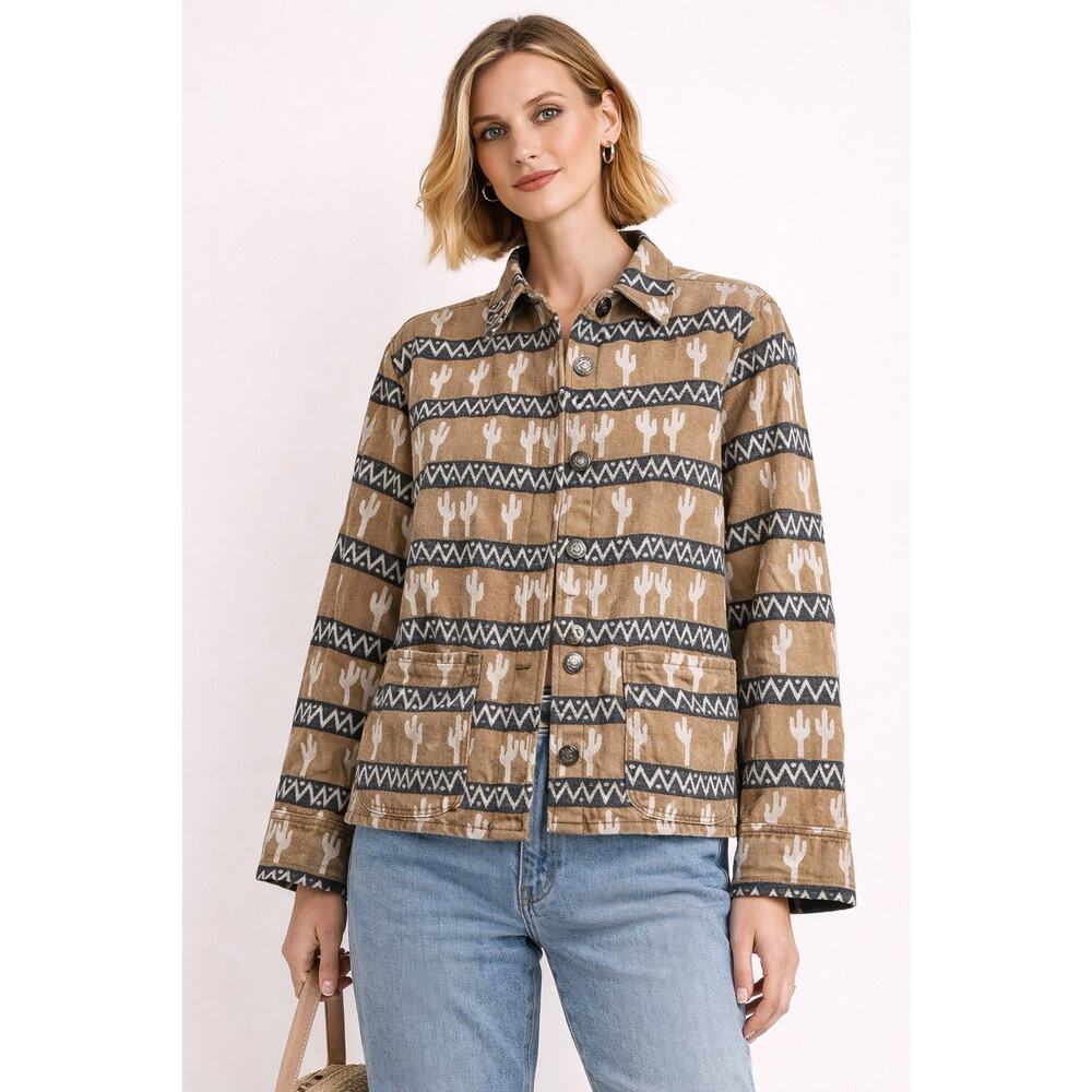 Chico's Tan and Black Cactus Print Jacket